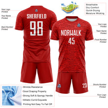 Загрузить изображение в средство просмотра галереи, Custom Red-White Distressed Fragment Brush Stroke Sublimation Soccer Uniform Jersey