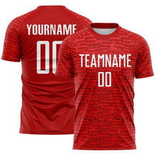 Загрузить изображение в средство просмотра галереи, Custom Red-White Distressed Fragment Brush Stroke Sublimation Soccer Uniform Jersey