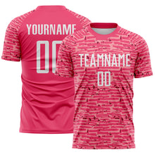 Charger l'image dans la galerie, Custom Neon Pink-White Distressed Fragment Brush Stroke Sublimation Soccer Uniform Jersey