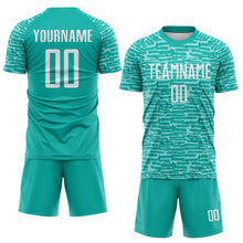 Charger l'image dans la galerie, Custom Aqua-White Distressed Fragment Brush Stroke Sublimation Soccer Uniform Jersey