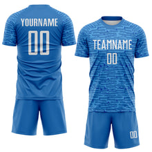 Load image into Gallery viewer, Custom Blue-White Distressed Fragment Brush Stroke Sublimation Soccer Uniform Jersey