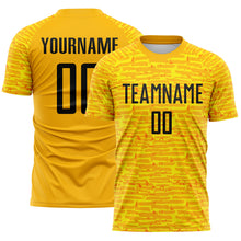 Charger l'image dans la galerie, Custom Gold-Black Distressed Fragment Brush Stroke Sublimation Soccer Uniform Jersey