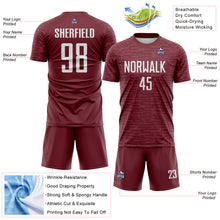 Charger l'image dans la galerie, Custom Burgundy-White Distressed Fragment Brush Stroke Sublimation Soccer Uniform Jersey