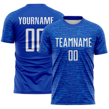 Load image into Gallery viewer, Custom Thunder Blue-White Distressed Fragment Brush Stroke Sublimation Soccer Uniform Jersey