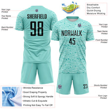 Загрузить изображение в средство просмотра галереи, Custom Ice Blue-Black Distressed Fragment Brush Stroke Sublimation Soccer Uniform Jersey