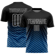 Load image into Gallery viewer, Custom Black Powder Blue-White Geometric Wave Gradient Sublimation Soccer Uniform Jersey