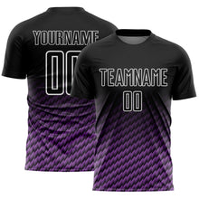 Laden Sie das Bild in den Galerie-Viewer, Custom Black Medium Purple-White Geometric Wave Gradient Sublimation Soccer Uniform Jersey