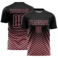 Laden Sie das Bild in den Galerie-Viewer, Custom Black-Medium Pink Geometric Wave Gradient Sublimation Soccer Uniform Jersey