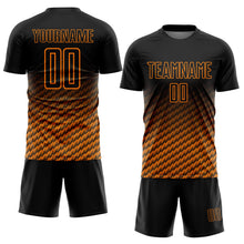 Laden Sie das Bild in den Galerie-Viewer, Custom Black-Bay Orange Geometric Wave Gradient Sublimation Soccer Uniform Jersey