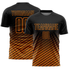 Laden Sie das Bild in den Galerie-Viewer, Custom Black-Bay Orange Geometric Wave Gradient Sublimation Soccer Uniform Jersey