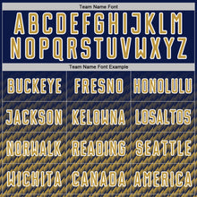 Charger l'image dans la galerie, Custom Navy Old Gold-White Geometric Wave Gradient Sublimation Soccer Uniform Jersey