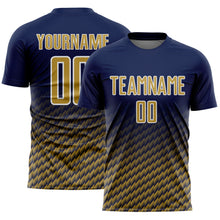 Charger l'image dans la galerie, Custom Navy Old Gold-White Geometric Wave Gradient Sublimation Soccer Uniform Jersey