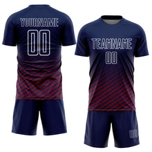 Laden Sie das Bild in den Galerie-Viewer, Custom Navy Crimson-White Geometric Wave Gradient Sublimation Soccer Uniform Jersey