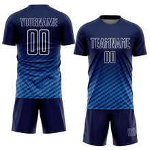 Load image into Gallery viewer, Custom Navy Powder Blue-White Geometric Wave Gradient Sublimation Soccer Uniform Jersey
