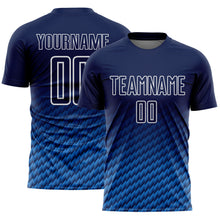 Load image into Gallery viewer, Custom Navy Powder Blue-White Geometric Wave Gradient Sublimation Soccer Uniform Jersey