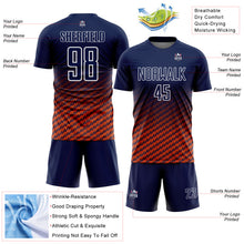 Laden Sie das Bild in den Galerie-Viewer, Custom Navy Orange-White Geometric Wave Gradient Sublimation Soccer Uniform Jersey