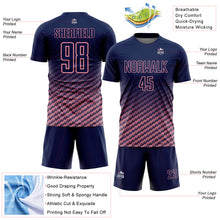 Laden Sie das Bild in den Galerie-Viewer, Custom Navy-Medium Pink Geometric Wave Gradient Sublimation Soccer Uniform Jersey