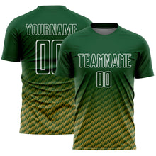 Load image into Gallery viewer, Custom Green Old Gold-White Geometric Wave Gradient Sublimation Soccer Uniform Jersey