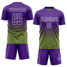 Load image into Gallery viewer, Custom Purple Neon Green-White Geometric Wave Gradient Sublimation Soccer Uniform Jersey