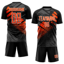 Laden Sie das Bild in den Galerie-Viewer, Custom Black Orange-White Grunge Splatter Brush Stroke Sublimation Soccer Uniform Jersey