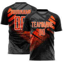 Laden Sie das Bild in den Galerie-Viewer, Custom Black Orange-White Grunge Splatter Brush Stroke Sublimation Soccer Uniform Jersey