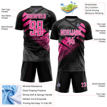 Load image into Gallery viewer, Custom Black Pink-White Grunge Splatter Brush Stroke Sublimation Soccer Uniform Jersey