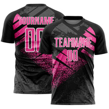 Load image into Gallery viewer, Custom Black Pink-White Grunge Splatter Brush Stroke Sublimation Soccer Uniform Jersey
