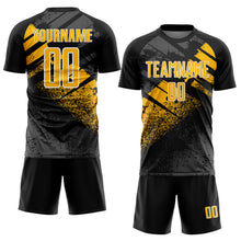 Load image into Gallery viewer, Custom Black Gold-White Grunge Splatter Brush Stroke Sublimation Soccer Uniform Jersey