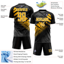 Load image into Gallery viewer, Custom Black Gold-White Grunge Splatter Brush Stroke Sublimation Soccer Uniform Jersey