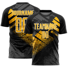 Load image into Gallery viewer, Custom Black Gold-White Grunge Splatter Brush Stroke Sublimation Soccer Uniform Jersey