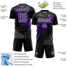 Загрузить изображение в средство просмотра галереи, Custom Black Purple-White Grunge Splatter Brush Stroke Sublimation Soccer Uniform Jersey