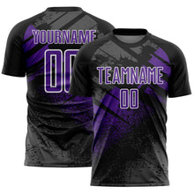 Загрузить изображение в средство просмотра галереи, Custom Black Purple-White Grunge Splatter Brush Stroke Sublimation Soccer Uniform Jersey