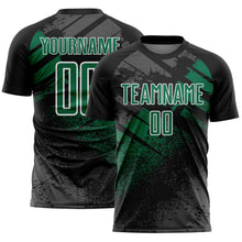 Загрузить изображение в средство просмотра галереи, Custom Black Kelly Green-White Grunge Splatter Brush Stroke Sublimation Soccer Uniform Jersey