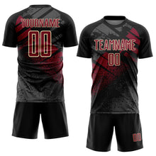 Laden Sie das Bild in den Galerie-Viewer, Custom Black Crimson-Cream Grunge Splatter Brush Stroke Sublimation Soccer Uniform Jersey