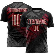 Laden Sie das Bild in den Galerie-Viewer, Custom Black Crimson-Cream Grunge Splatter Brush Stroke Sublimation Soccer Uniform Jersey