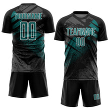Charger l'image dans la galerie, Custom Black Teal-White Grunge Splatter Brush Stroke Sublimation Soccer Uniform Jersey