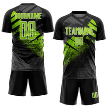 Load image into Gallery viewer, Custom Black Neon Green-White Grunge Splatter Brush Stroke Sublimation Soccer Uniform Jersey