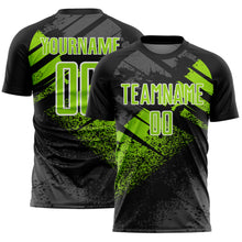 Load image into Gallery viewer, Custom Black Neon Green-White Grunge Splatter Brush Stroke Sublimation Soccer Uniform Jersey