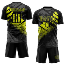 Load image into Gallery viewer, Custom Black-Neon Yellow Grunge Splatter Brush Stroke Sublimation Soccer Uniform Jersey