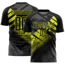 Load image into Gallery viewer, Custom Black-Neon Yellow Grunge Splatter Brush Stroke Sublimation Soccer Uniform Jersey