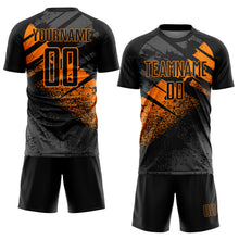 Laden Sie das Bild in den Galerie-Viewer, Custom Black-Bay Orange Grunge Splatter Brush Stroke Sublimation Soccer Uniform Jersey