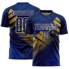 Load image into Gallery viewer, Custom Navy Old Gold-White Grunge Splatter Brush Stroke Sublimation Soccer Uniform Jersey