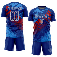Load image into Gallery viewer, Custom Royal Red-White Grunge Splatter Brush Stroke Sublimation Soccer Uniform Jersey