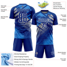Laden Sie das Bild in den Galerie-Viewer, Custom Royal Gray-White Grunge Splatter Brush Stroke Sublimation Soccer Uniform Jersey