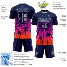 Charger l'image dans la galerie, Custom Navy Deep Pink Orange-White Tropical Hawaii Palm Trees Gradient Sublimation Soccer Uniform Jersey