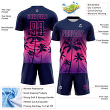 Laden Sie das Bild in den Galerie-Viewer, Custom Navy Pink-Purple Tropical Hawaii Palm Trees Gradient Sublimation Soccer Uniform Jersey