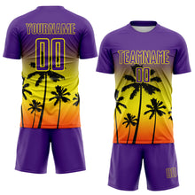 Загрузить изображение в средство просмотра галереи, Custom Purple Light Yellow-Orange Tropical Hawaii Palm Trees Gradient Sublimation Soccer Uniform Jersey