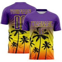 Загрузить изображение в средство просмотра галереи, Custom Purple Light Yellow-Orange Tropical Hawaii Palm Trees Gradient Sublimation Soccer Uniform Jersey