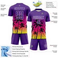 Load image into Gallery viewer, Custom Purple Hot Pink Neon Yellow-White Tropical Hawaii Palm Trees Gradient Sublimation Soccer Uniform Jersey