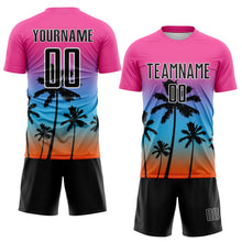 Load image into Gallery viewer, Custom Pink Black Sky Blue Orange-White Tropical Hawaii Palm Trees Gradient Sublimation Soccer Uniform Jersey